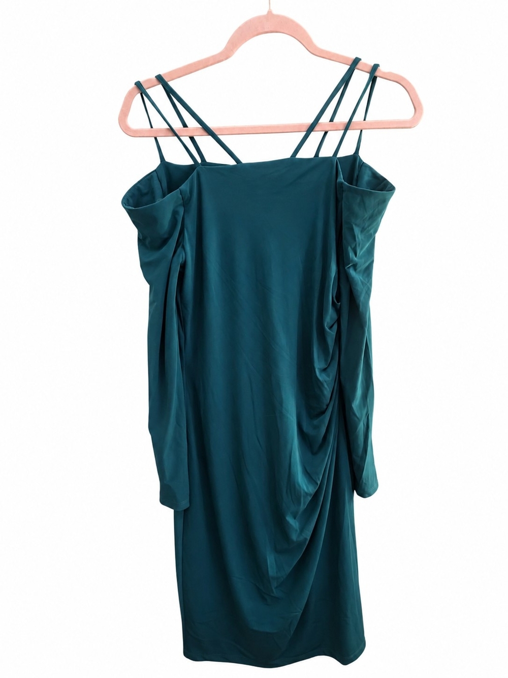 Lauren By Ralph Lauren Off-Shoulder Teal Long-Sleeve Draped Dress NWOT Sz 8